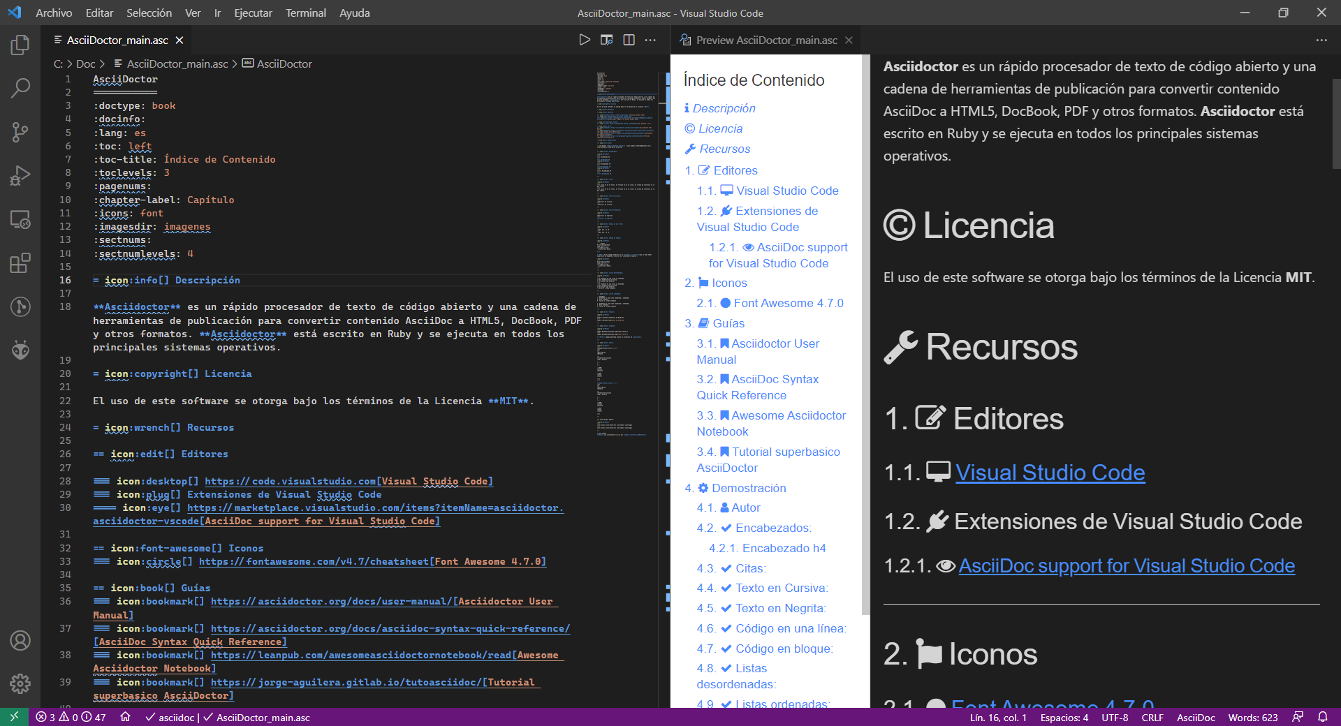 AsciiDoctor en VSC