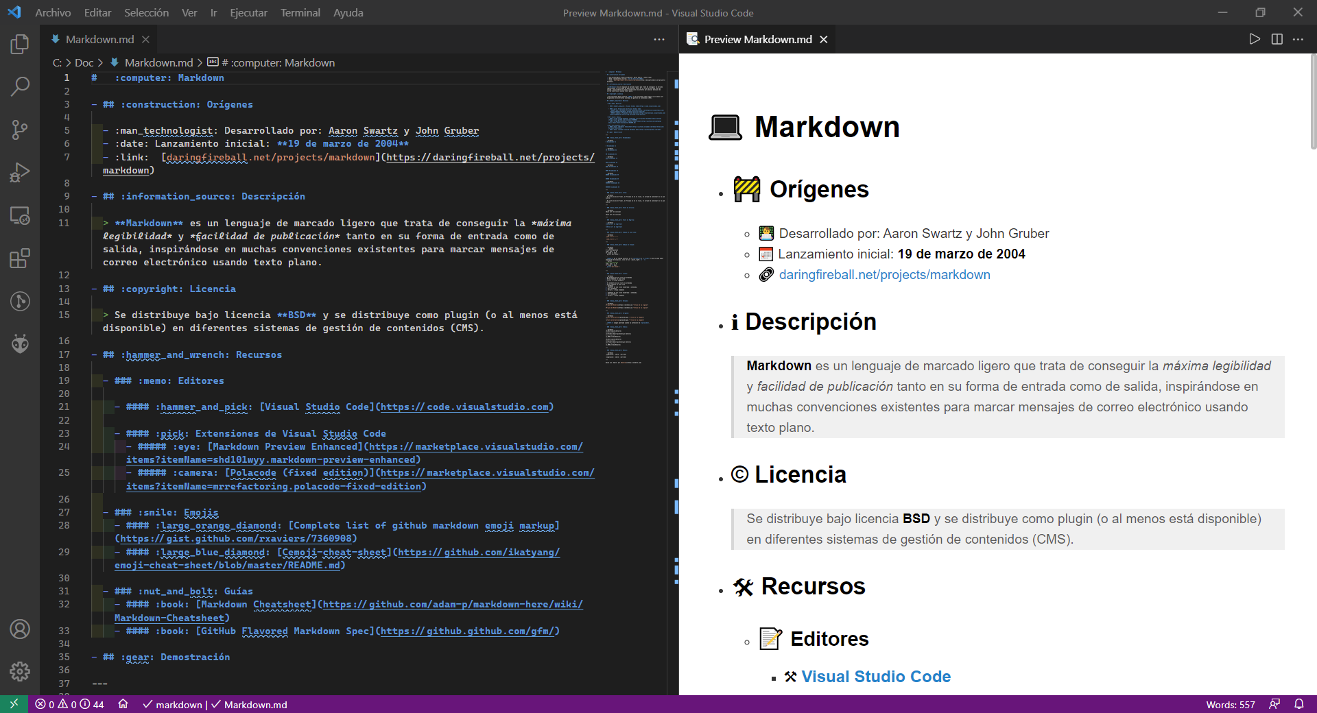Markdown en VSC Markdown en VSC